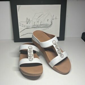 FitFlop Fino Mirror Dome Leather Sandals - Urban White Women’s Size 8